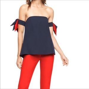 🆕 Milly navy red off the shoulder tie top-size 12